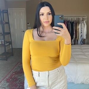 Free People Mustard Square Neck bodysuit